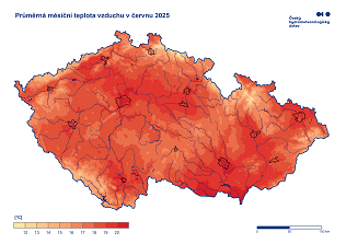 Průměrná teplota vzduchu v červnu
(Kliknutím se obrázek zvětší) /
