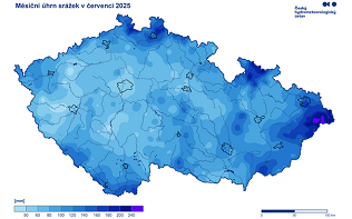 Měsíční úhrn srážek v červenci 2025
(Kliknutím se obrázek zvětší) /