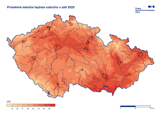 Průměrná měsíční teplota vzduchu v září 2025
(Kliknutím se obrázek zvětší) /