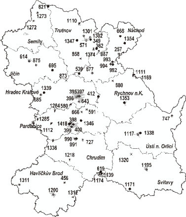 Map of East Bohemia